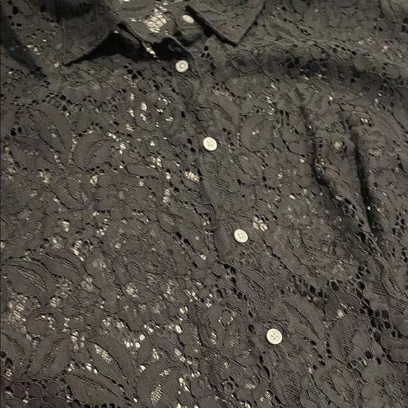 LOFT Elegant Black Lace Button-Up Blouse - Picture 7 of 10